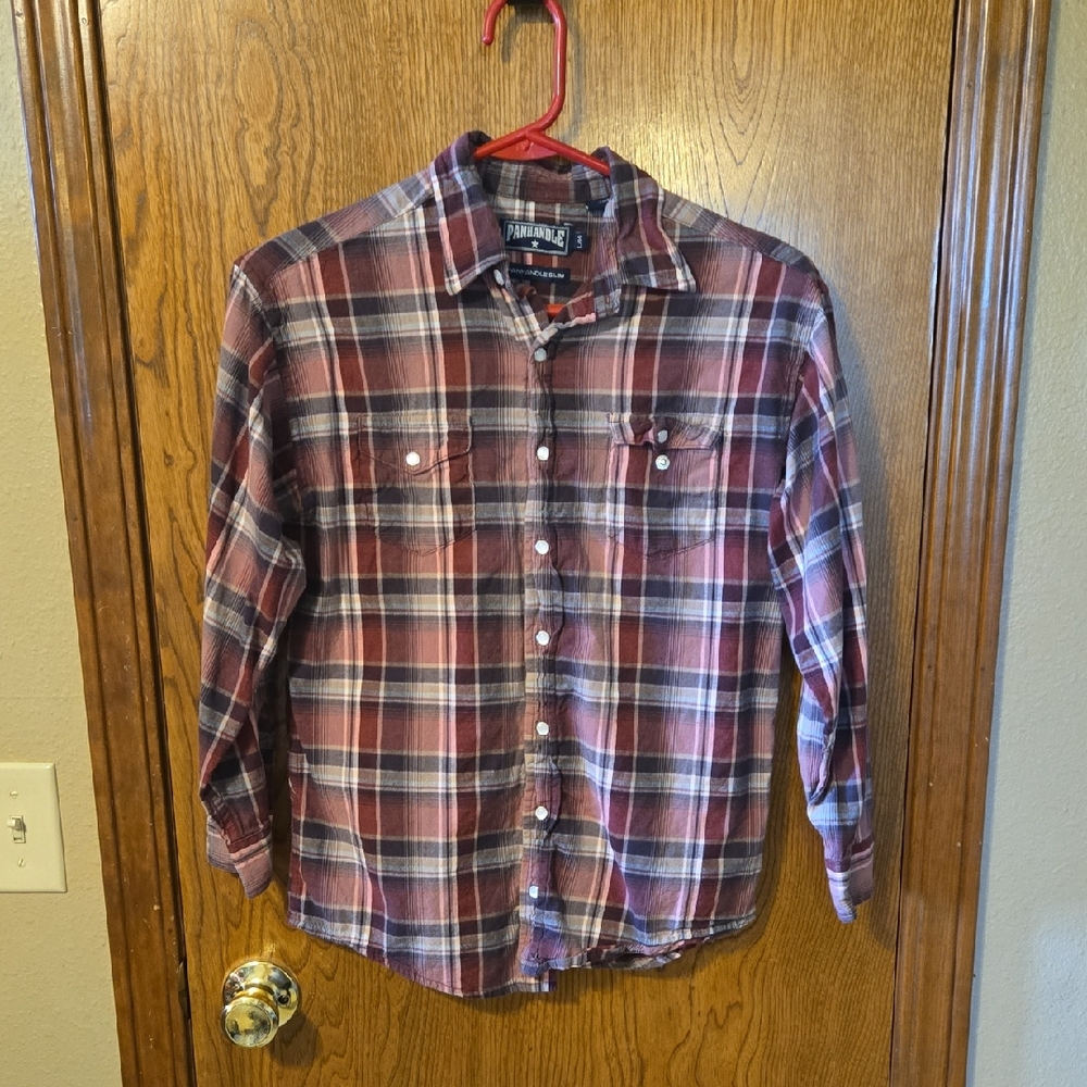Panhandle Slim Maroon and White Plaid Button Down Shirt